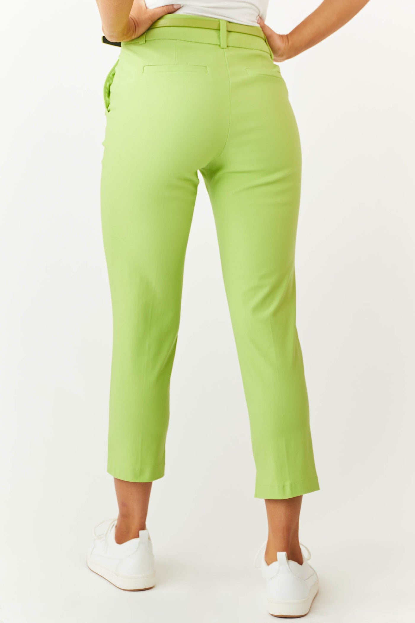 Lime Green Skinny Cropped Pants with Belt
