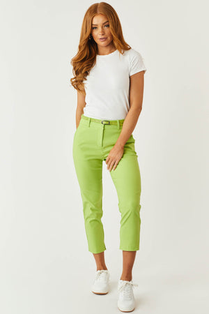 Lime Green Skinny Cropped Pants with Belt