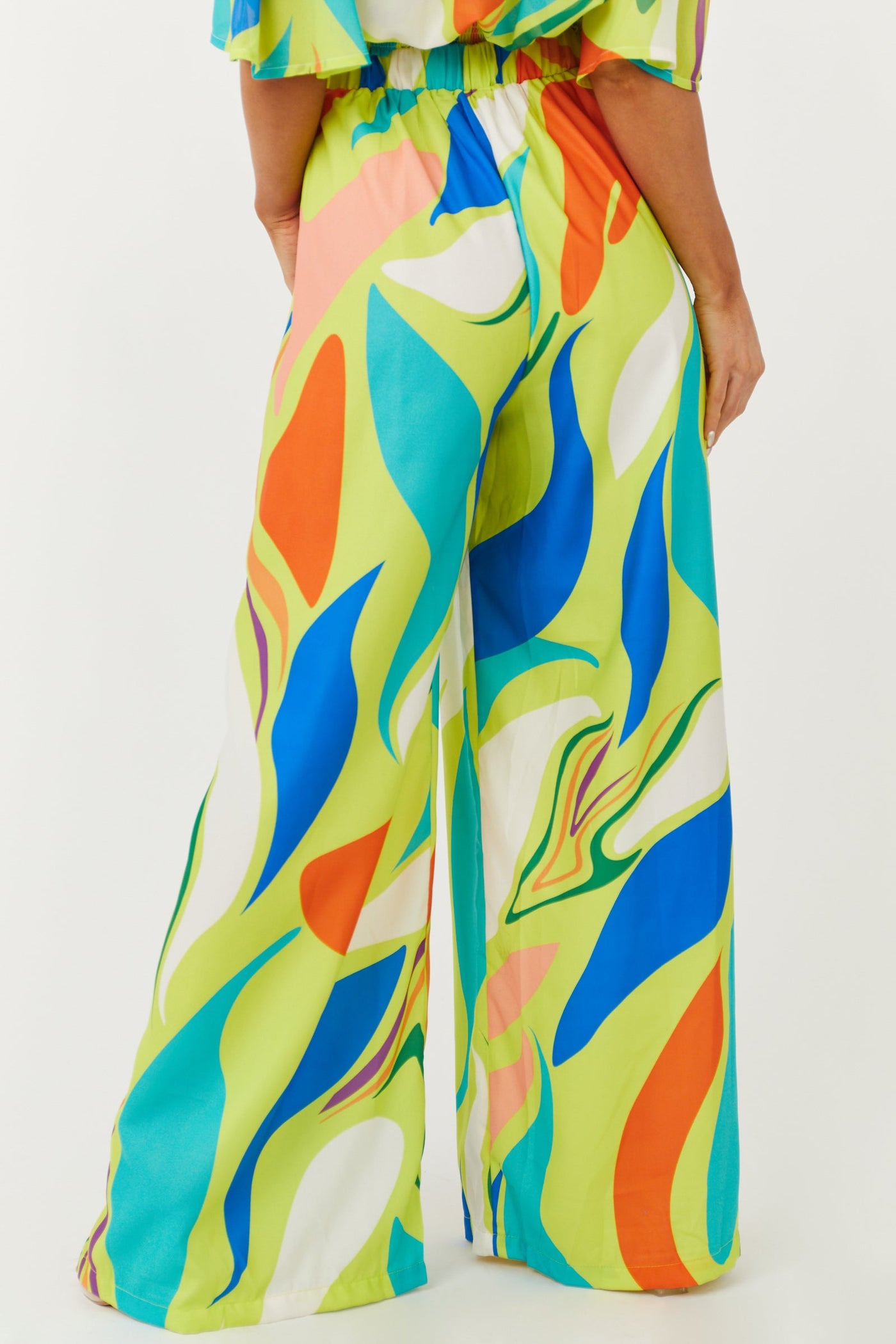 Lime Wide Leg Abstract Print Woven Pants