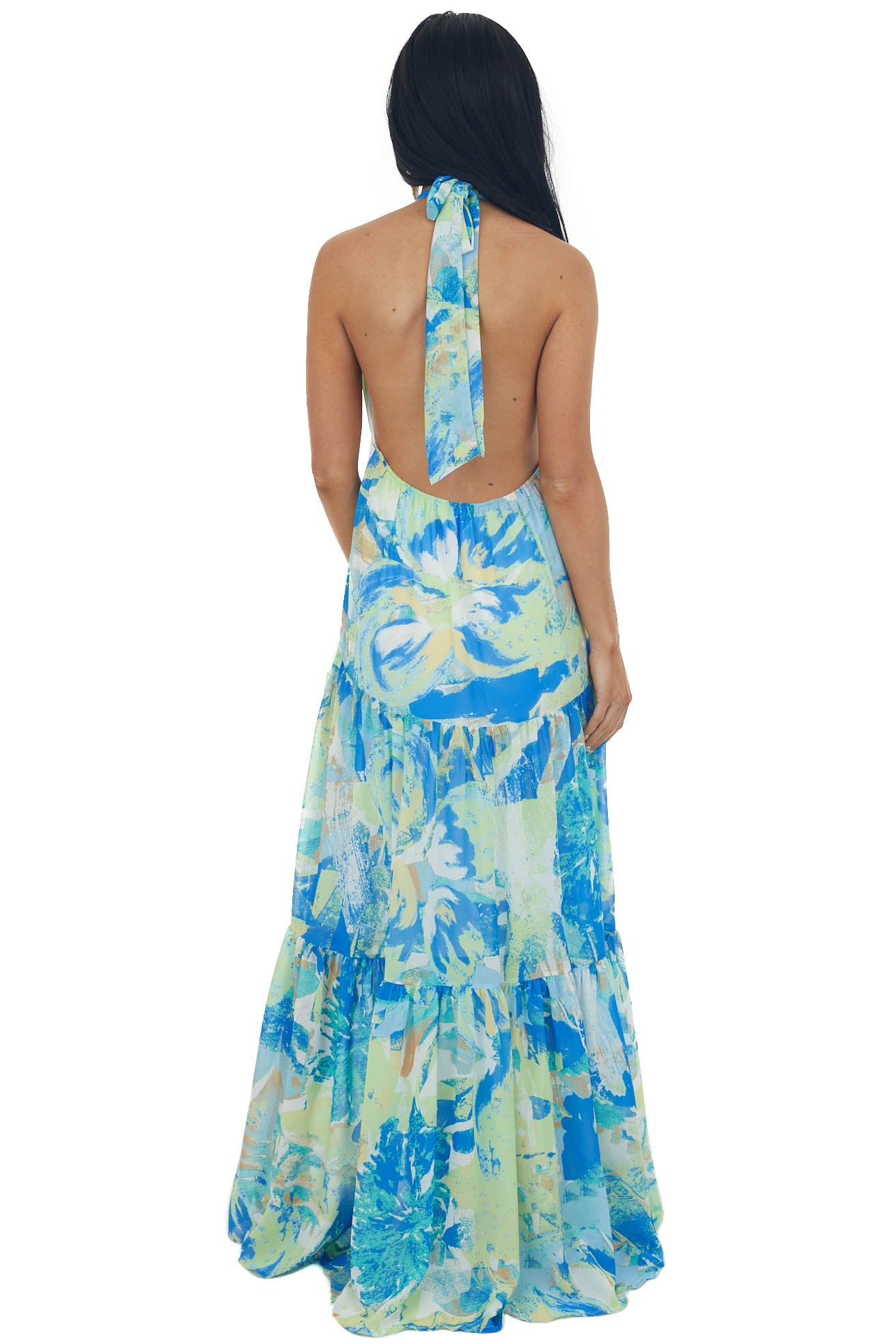 Lime and Royal Blue Abstract Print Maxi Dress