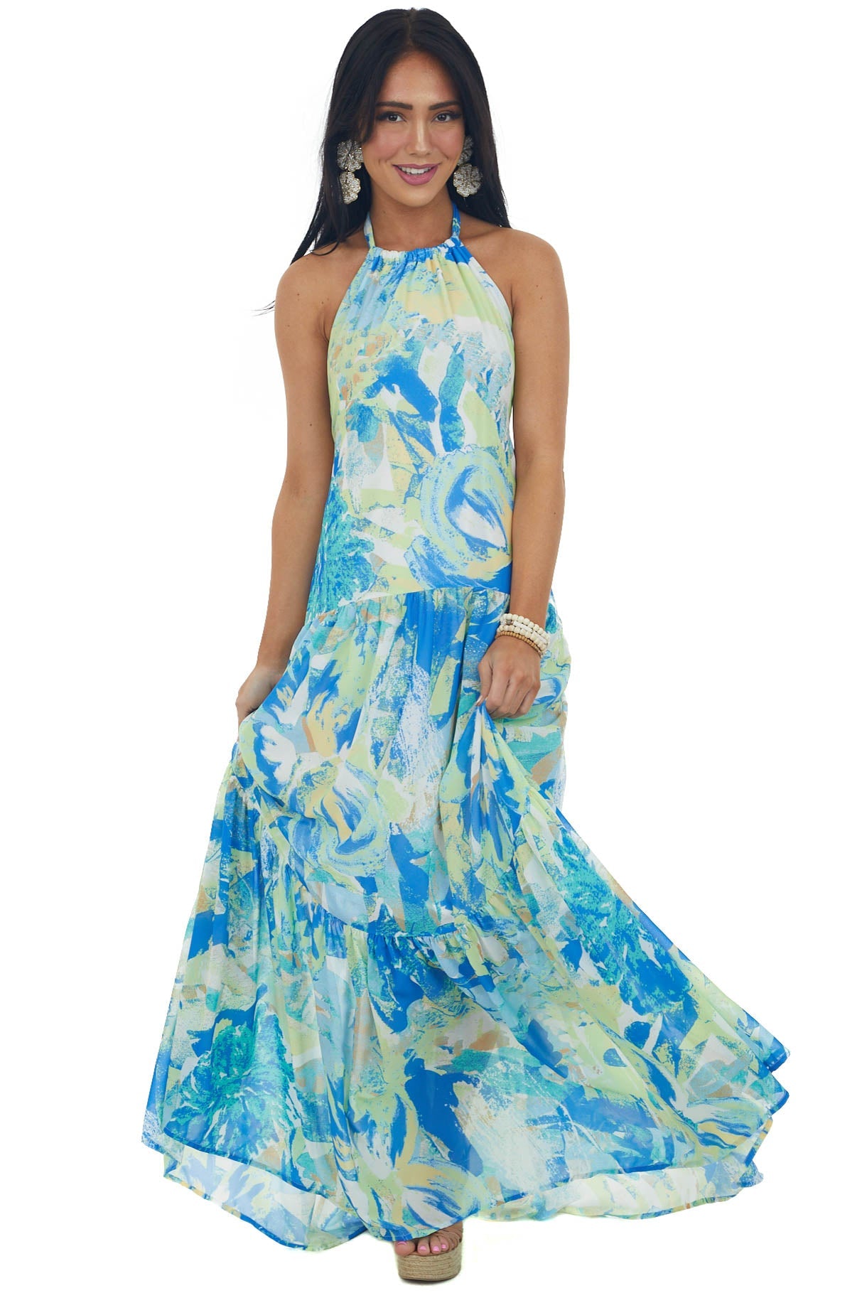 Lime and Royal Blue Abstract Print Maxi Dress