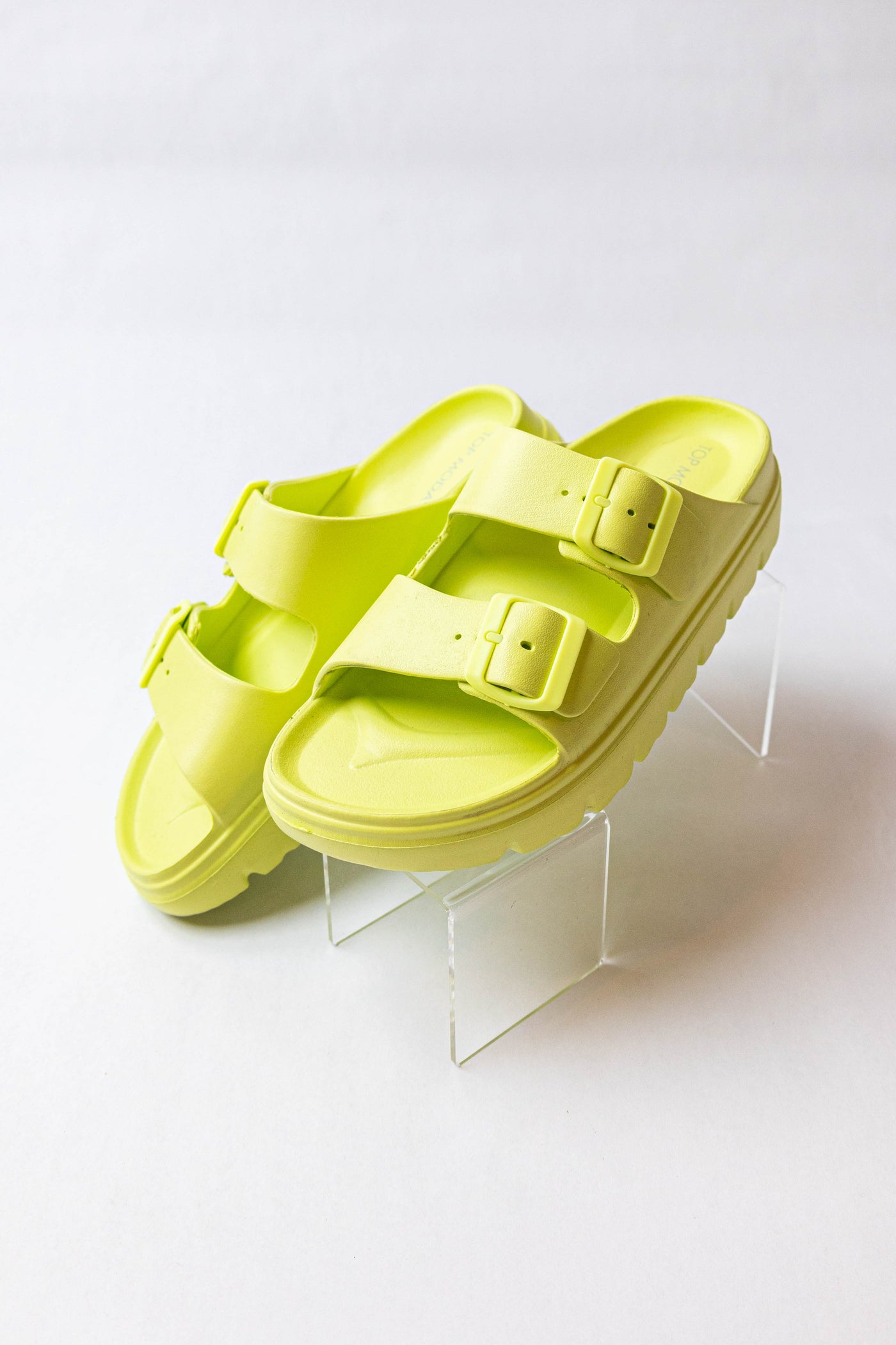 Lime Lug Sole Double Buckle Slide Sandals