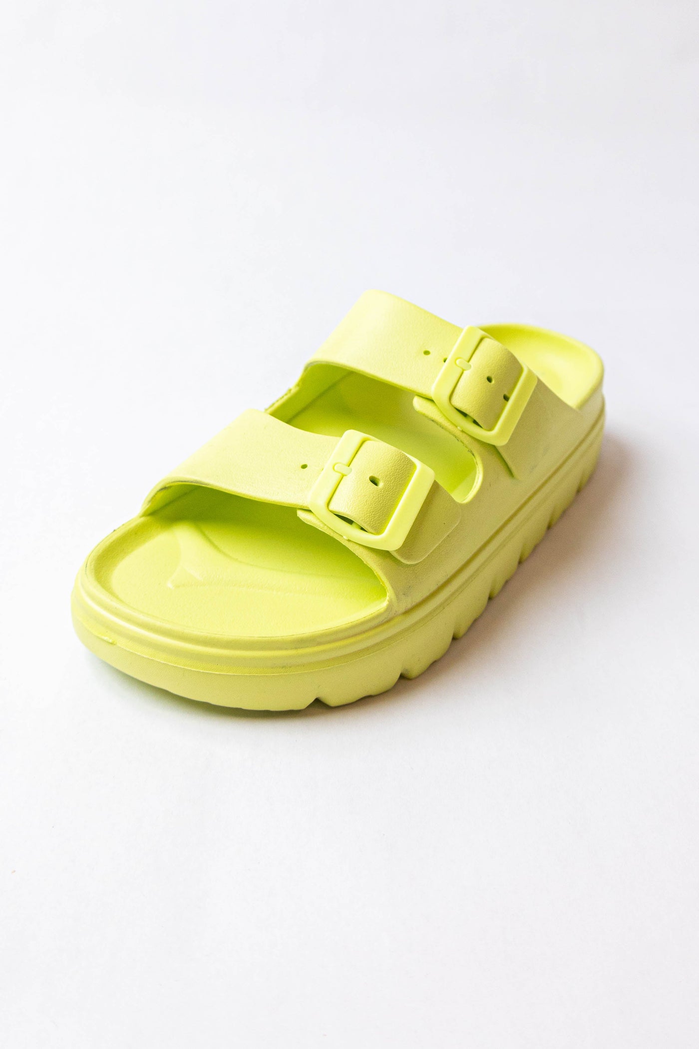 Lime Lug Sole Double Buckle Slide Sandals