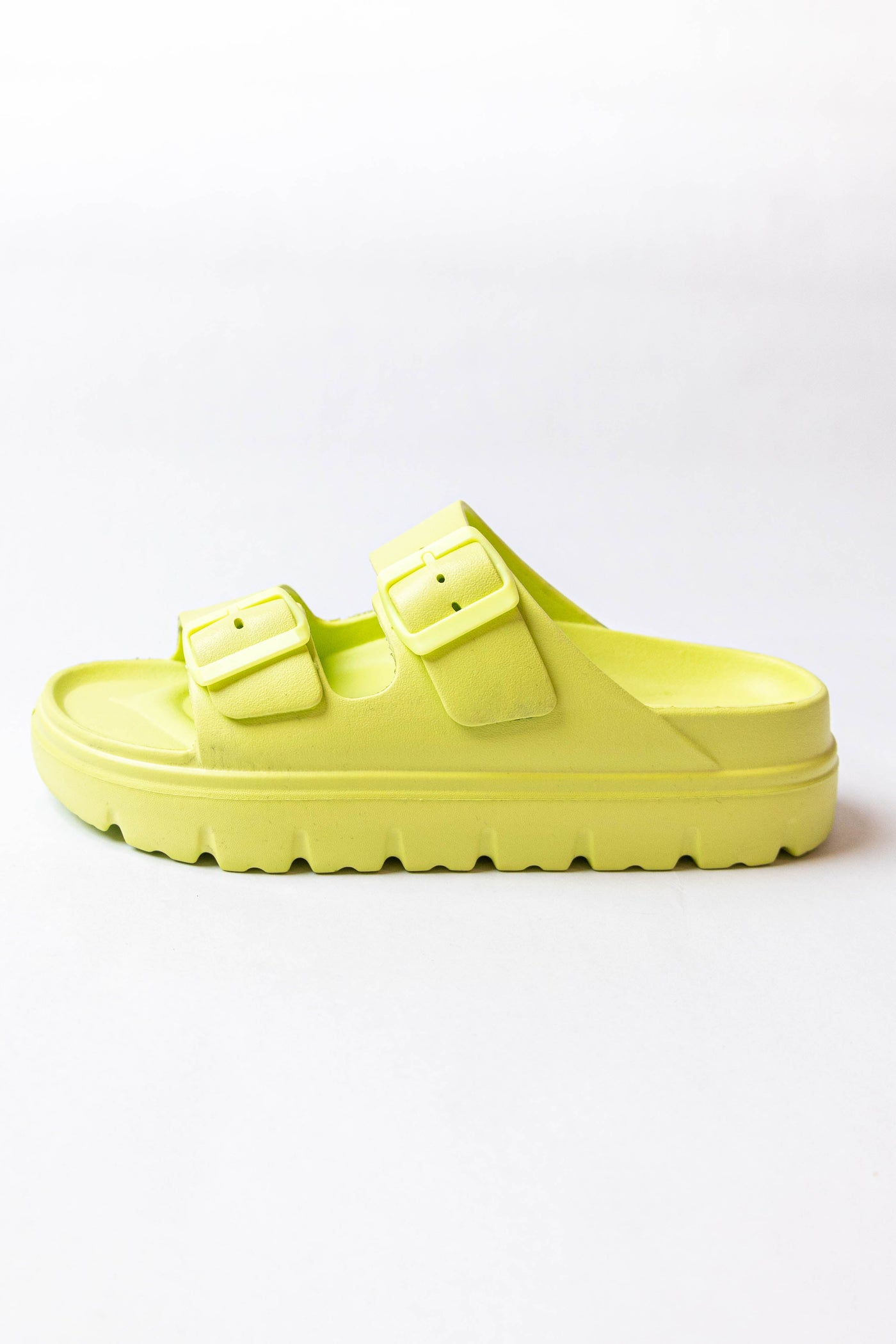 Lime Lug Sole Double Buckle Slide Sandals