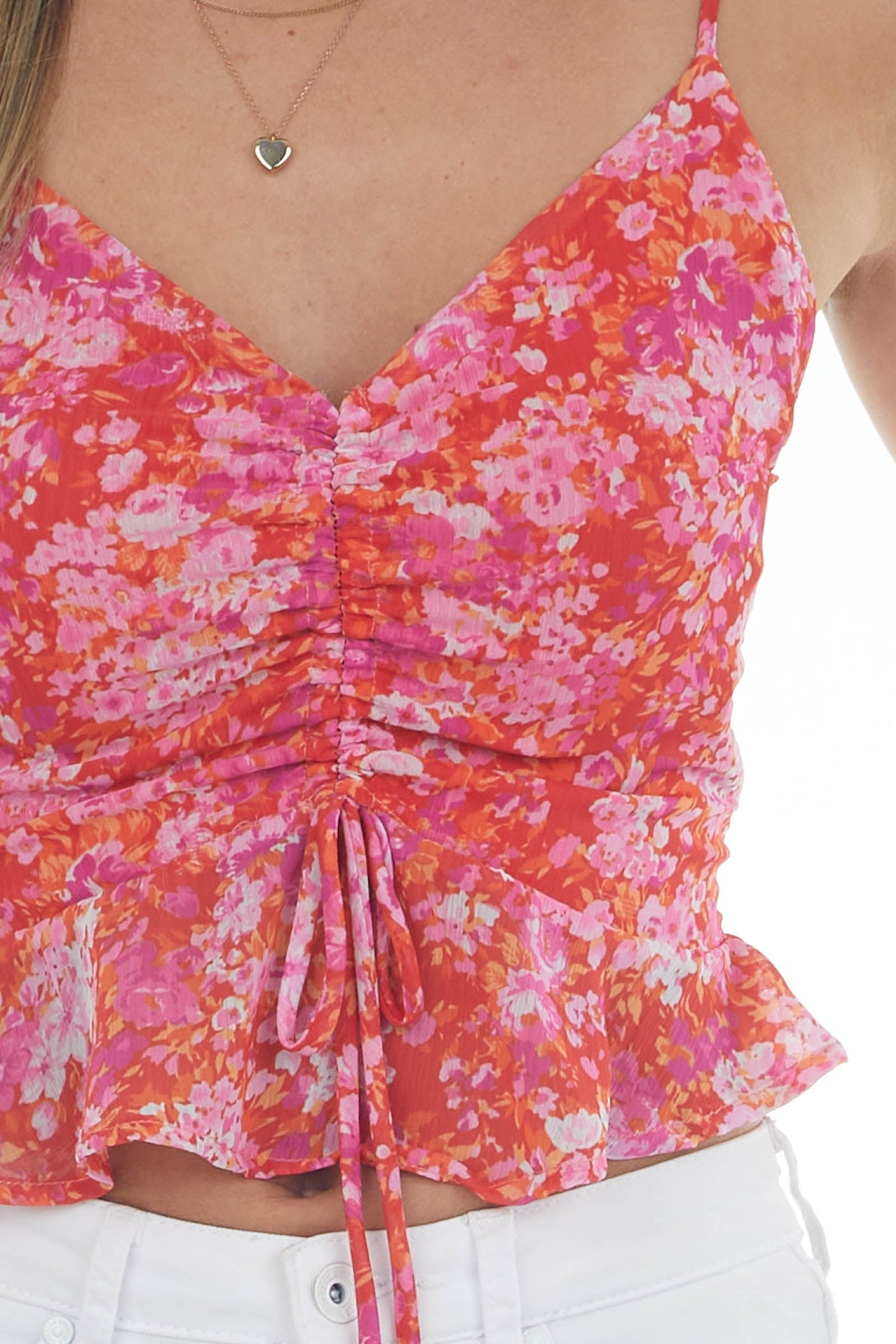Lipstick Floral Print V Neck Cropped Tank Top