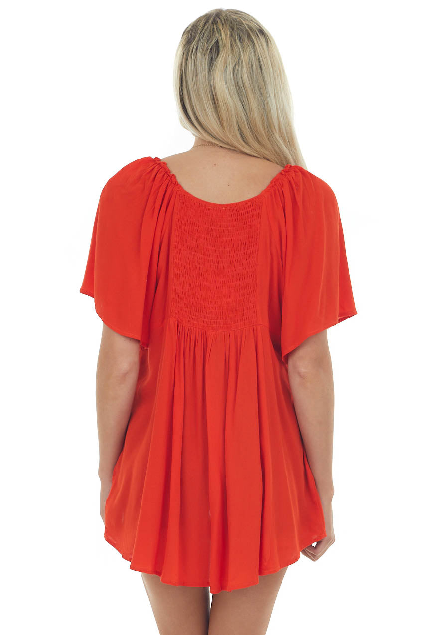 Lipstick Notch Neck Flowy High Low Tunic Blouse