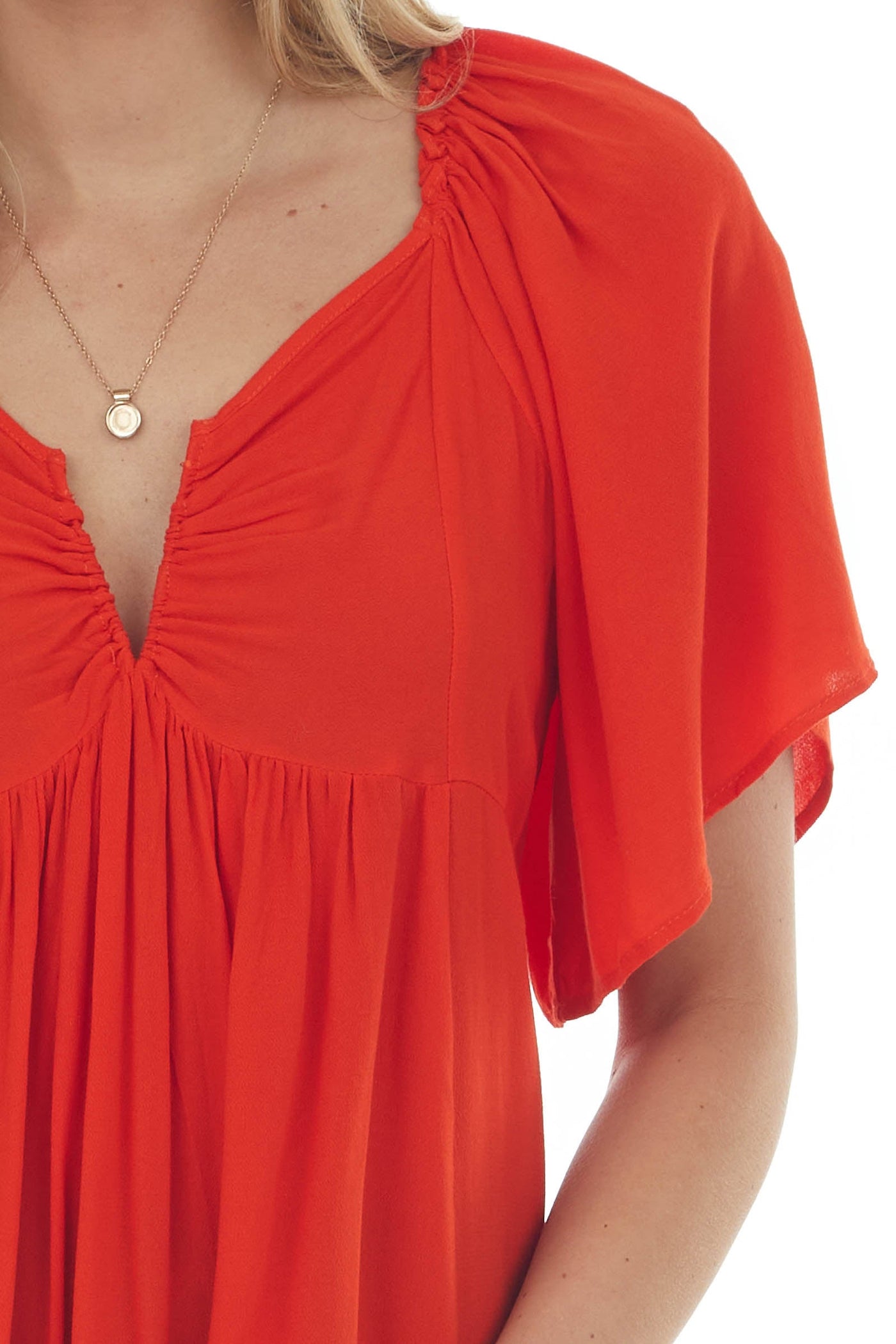 Lipstick Notch Neck Flowy High Low Tunic Blouse