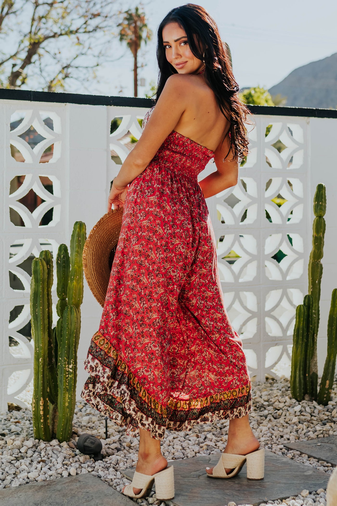 Lipstick Printed Halter Neck Sleeveless Jumpsuit