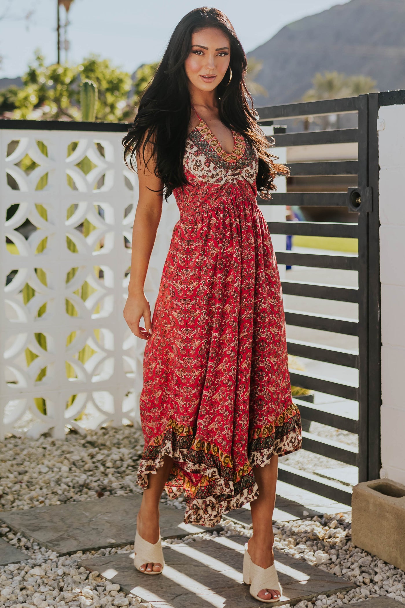 Lipstick Printed Halter Neck Sleeveless Jumpsuit