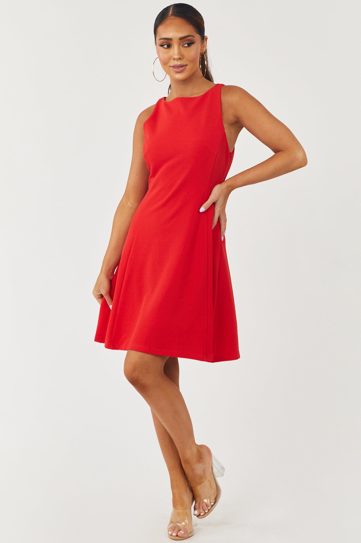 Lipstick Red Sleeveless A-Line Short Dress