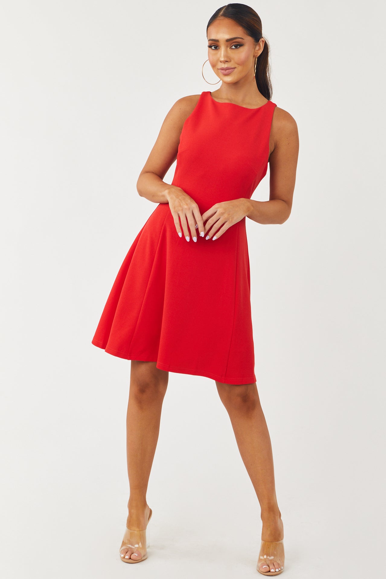 Lipstick Red Sleeveless A-Line Short Dress