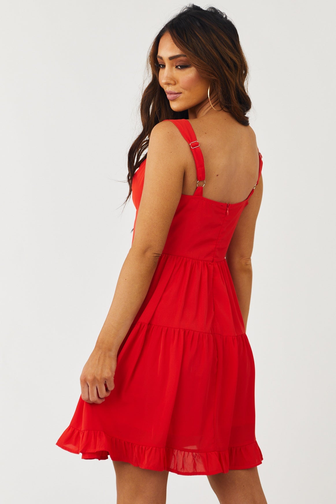 Lipstick Sleeveless Keyhole Front Woven Mini Dress