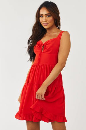 Lipstick Sleeveless Keyhole Front Woven Mini Dress