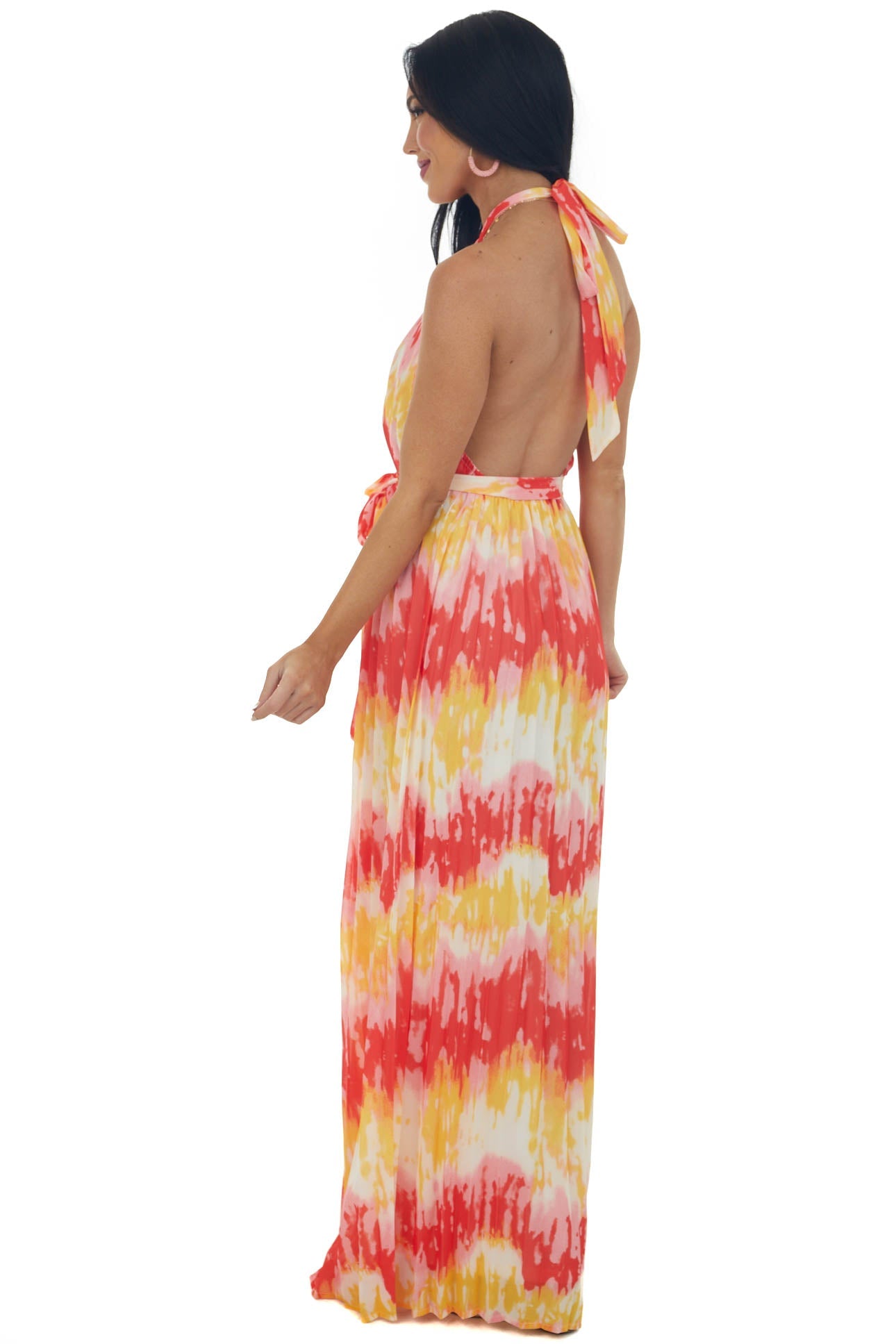 Lipstick and Deep Lemon Printed Halter Maxi Dress