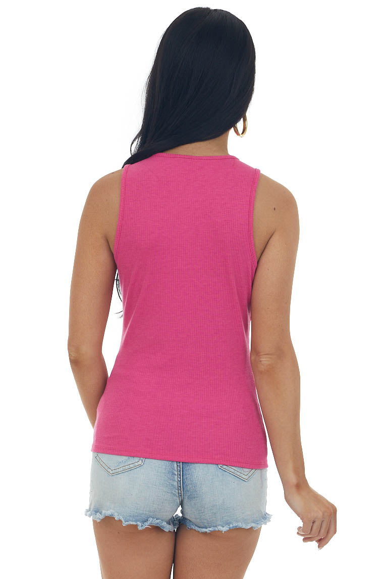 Magenta Basic Ribbed Knit Fitted Tank Top