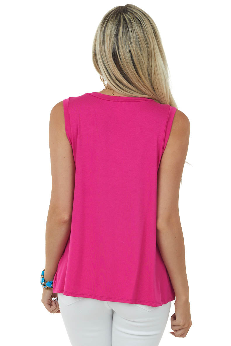 Magenta Crew Neck Sleeveless Knit Top