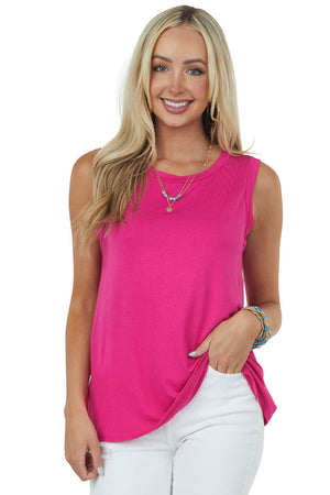 Magenta Crew Neck Sleeveless Knit Top
