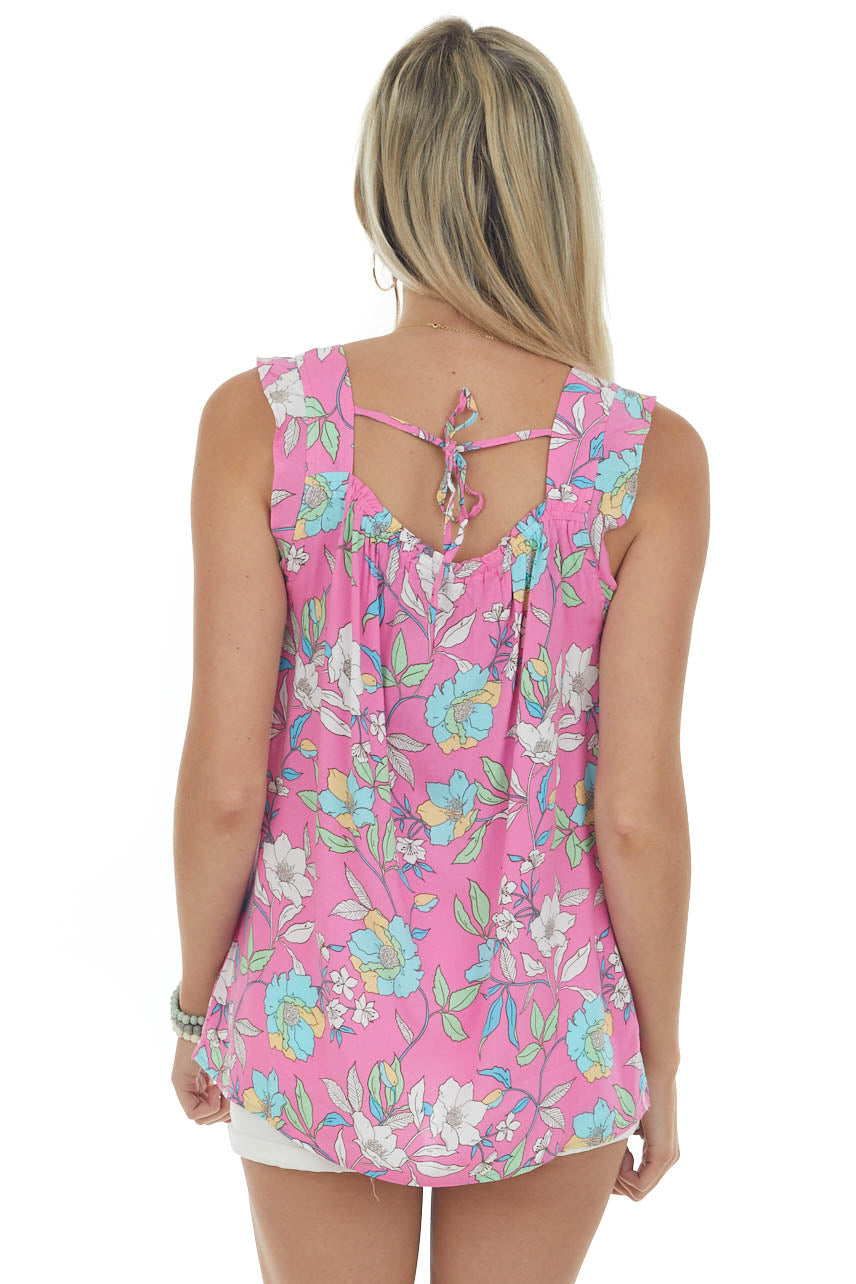 Magenta Floral Square Neck Sleeveless Blouse