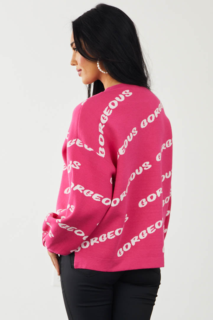 Magenta 'Gorgeous' Print Long Sleeve Sweater