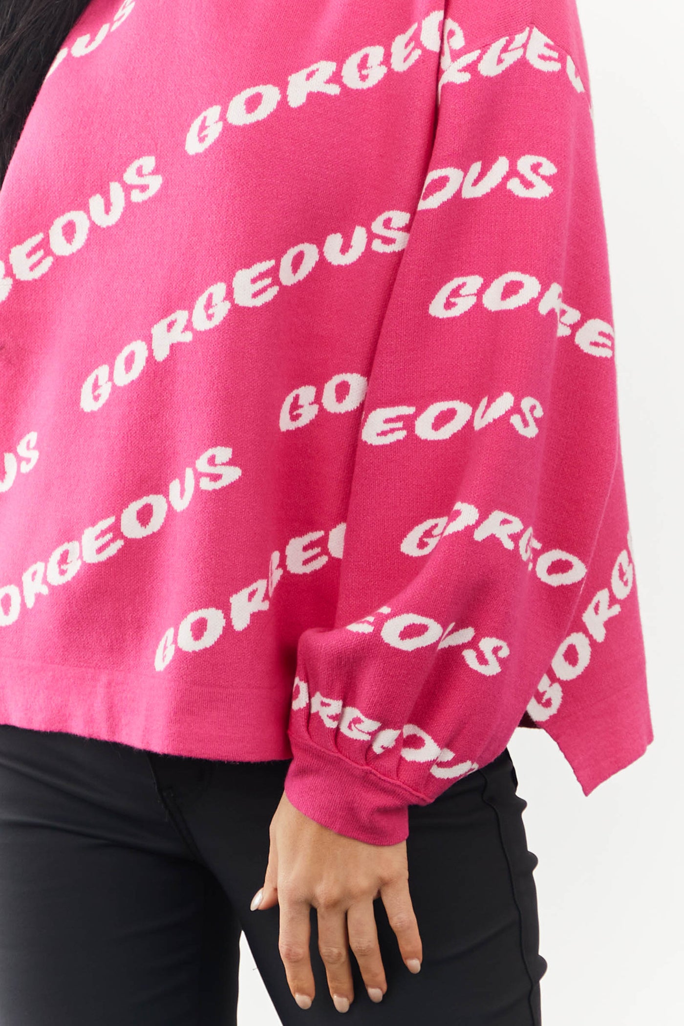 Magenta 'Gorgeous' Print Long Sleeve Sweater