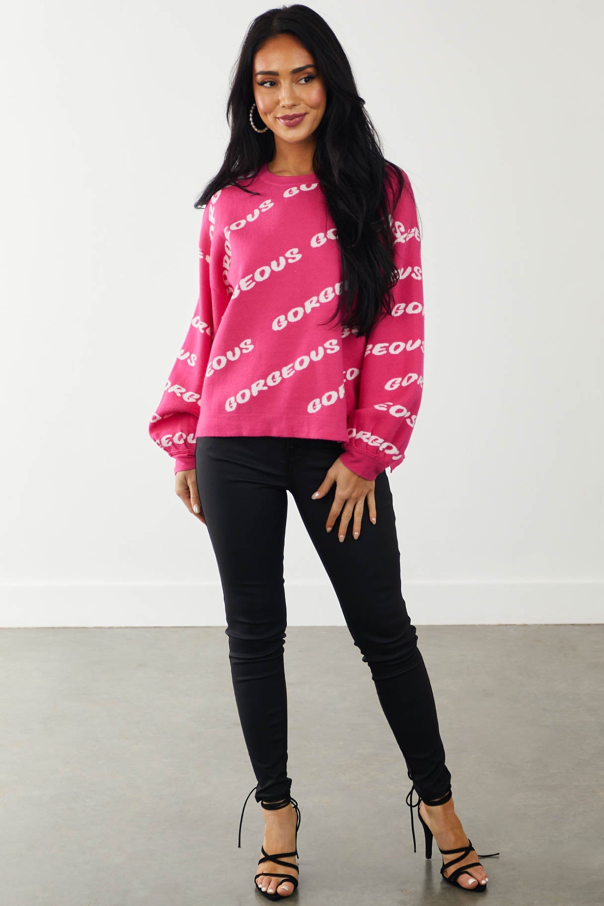 Magenta 'Gorgeous' Print Long Sleeve Sweater