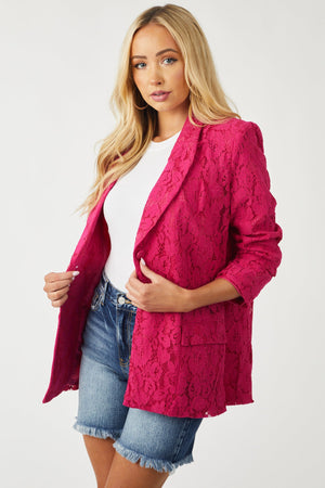 Magenta Lace Single Button Blazer