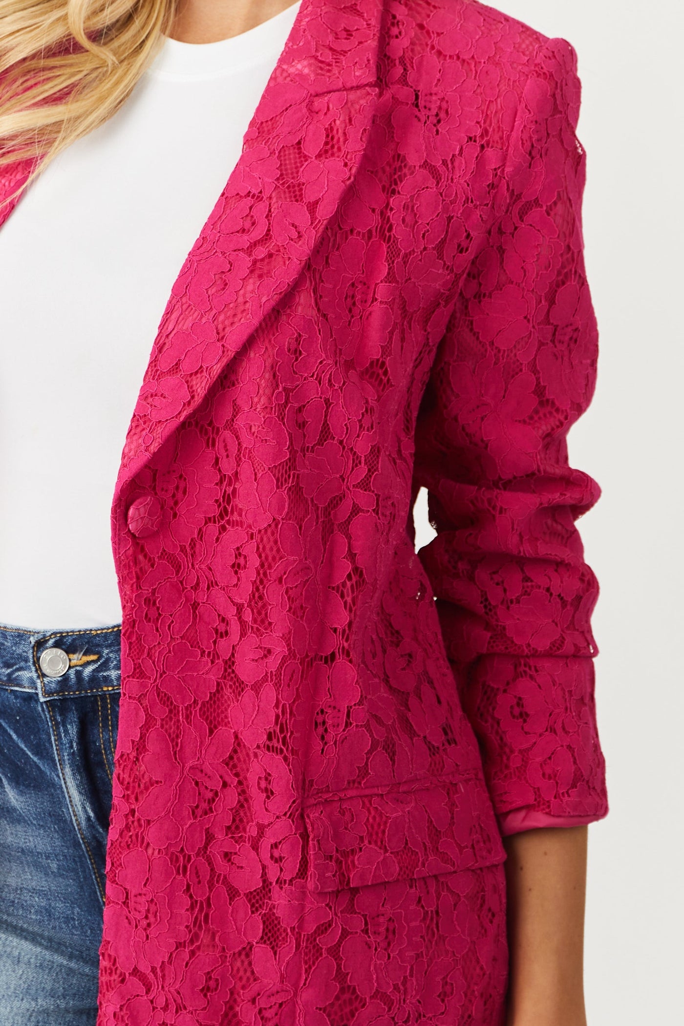 Magenta Lace Single Button Blazer