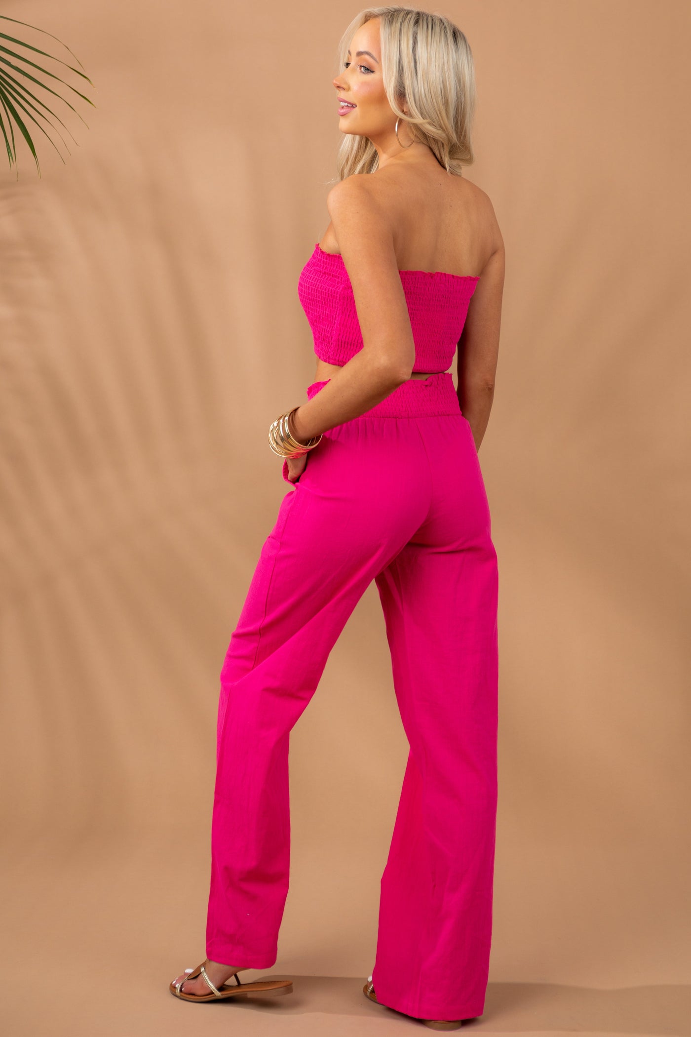 Magenta Linen Bandeau and Pants 2 Piece Set