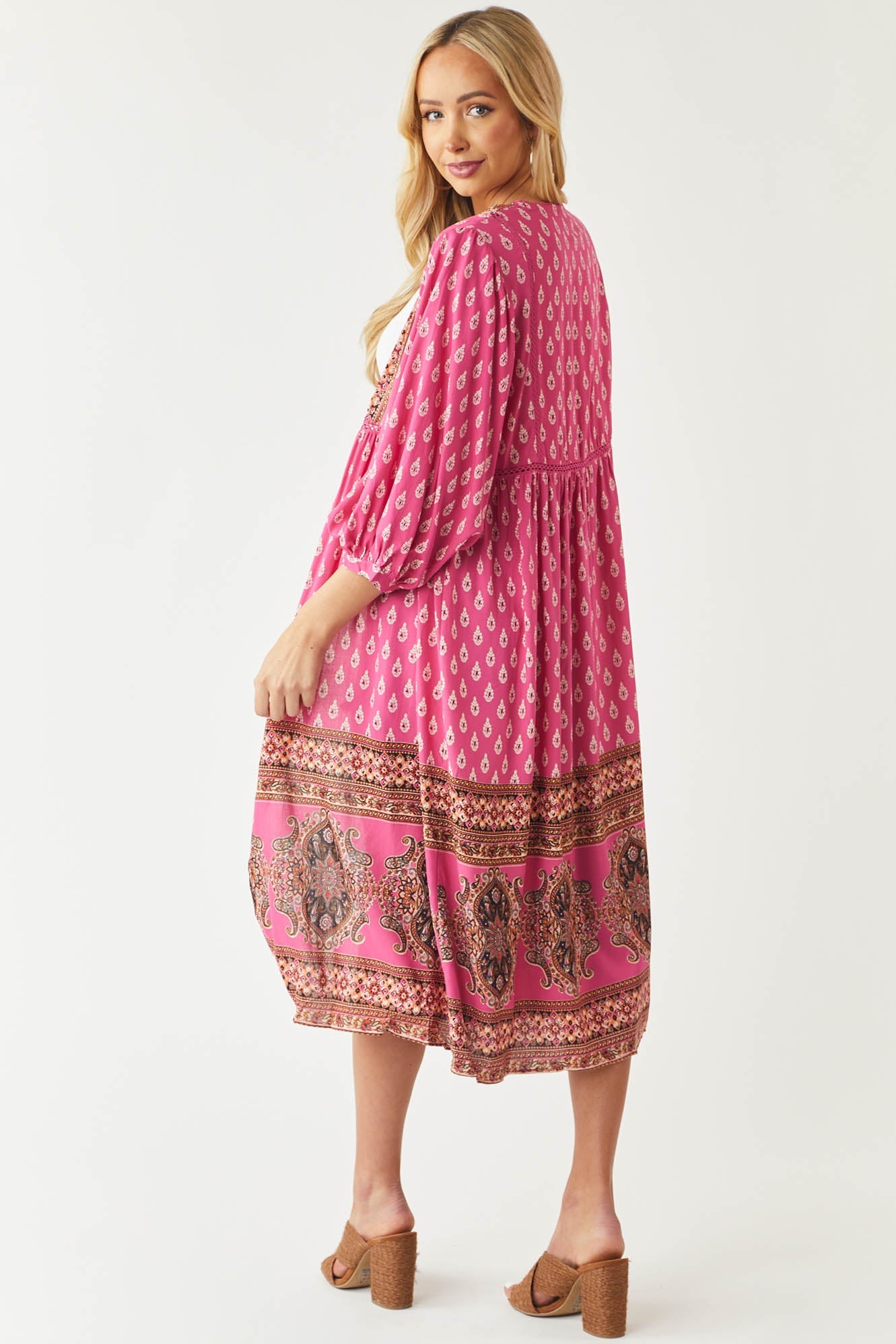 Magenta Paisley Print Open Front Kimono