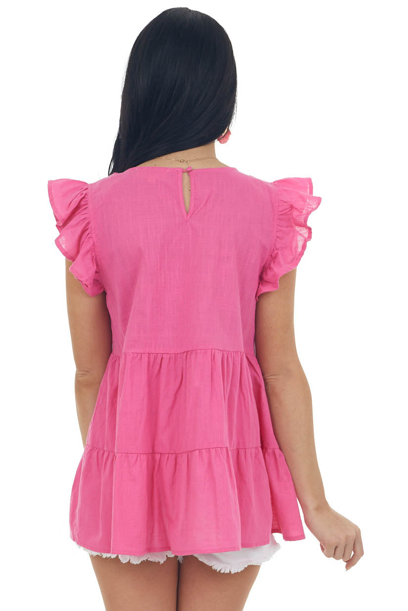 Magenta Pintuck Yoke Tiered Babydoll Blouse