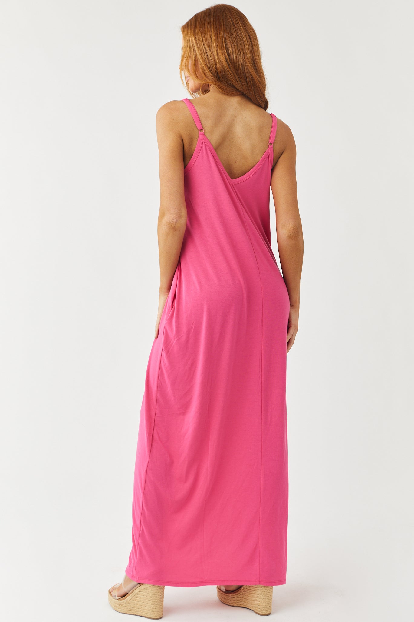 Magenta Sleeveless Knit Maxi Dress with Pockets