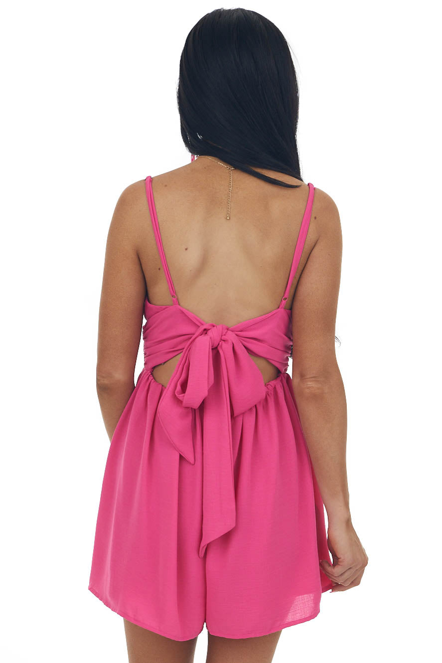 Magenta Sleeveless Open Tie Back Romper