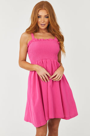 Magenta Smocked Criss Cross Back Woven Dress