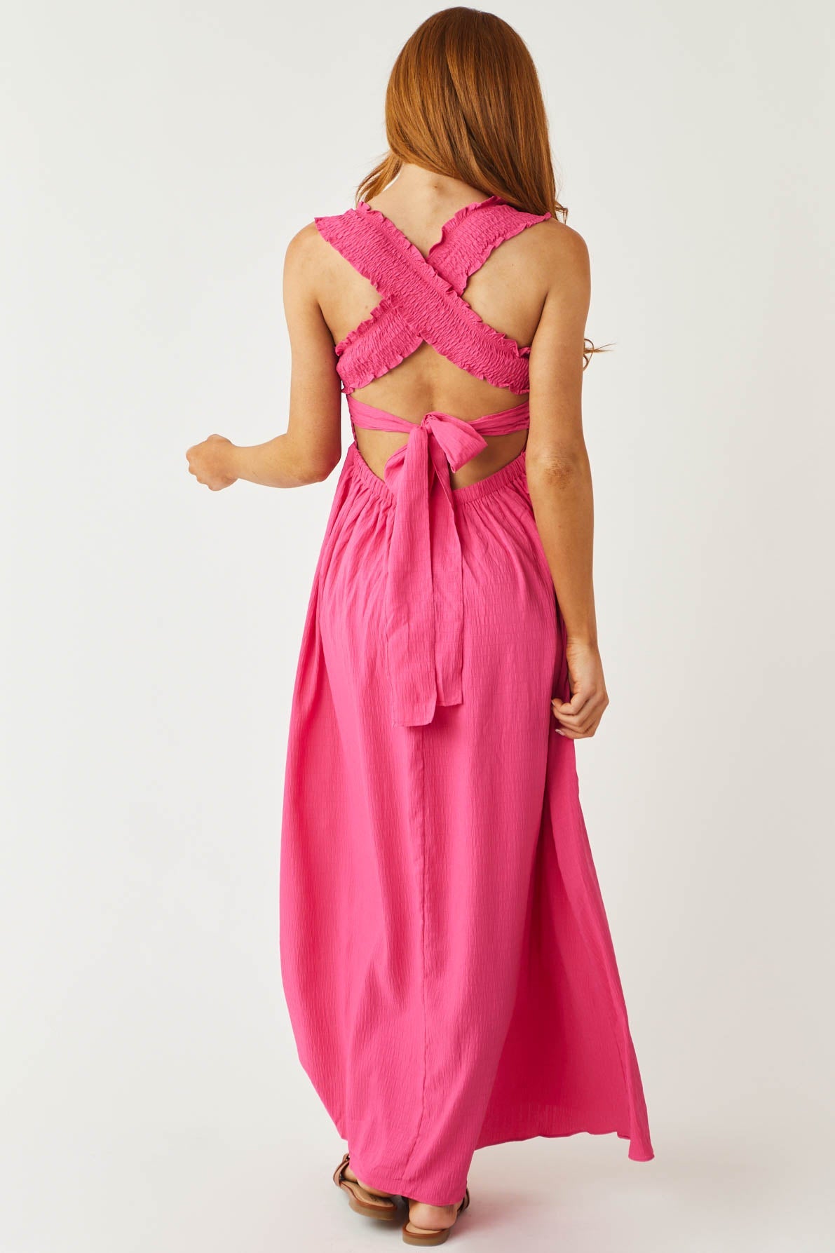 Magenta Smocked Sleeveless Woven Maxi Dress