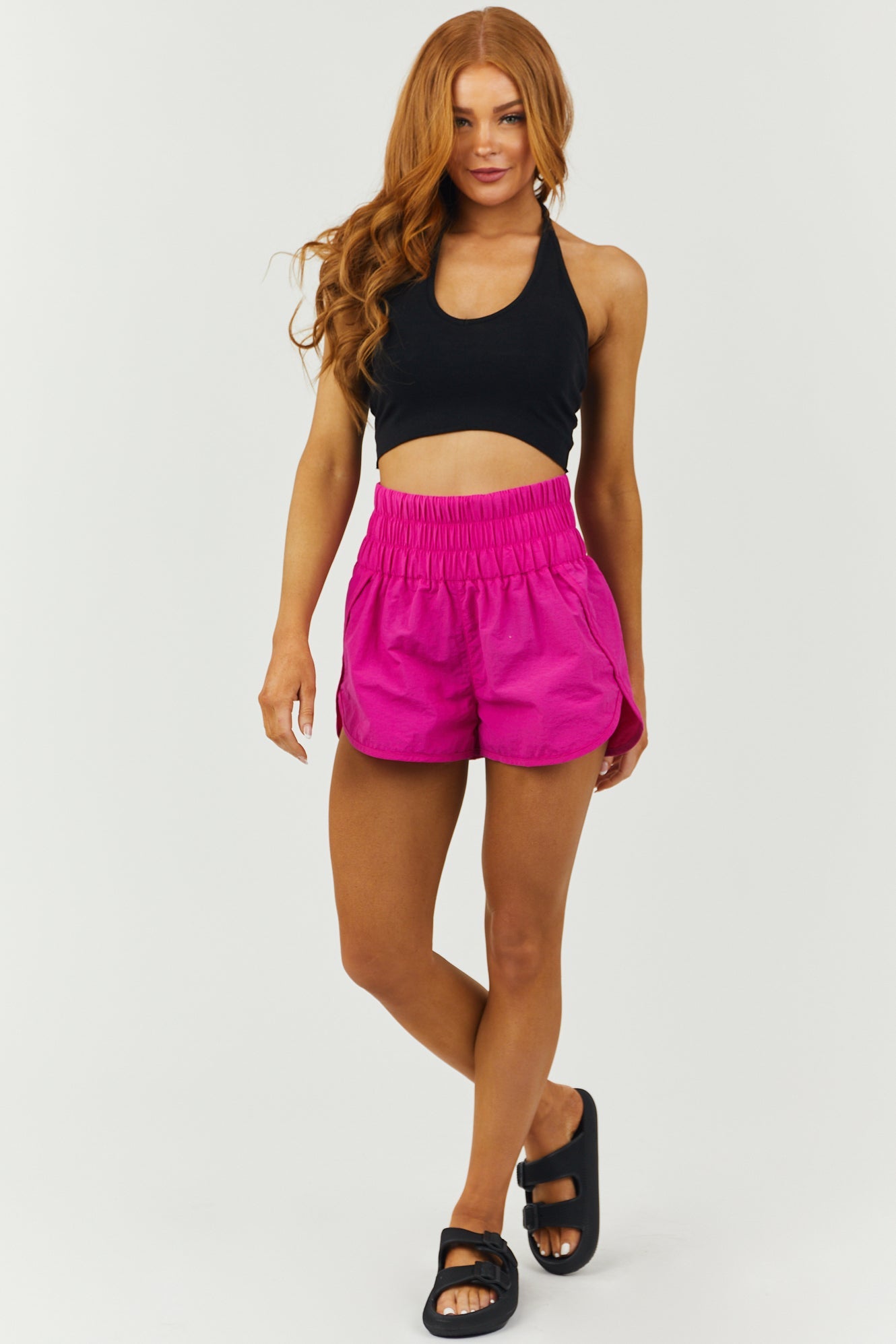Magenta Smocked Windbreaker Running Shorts