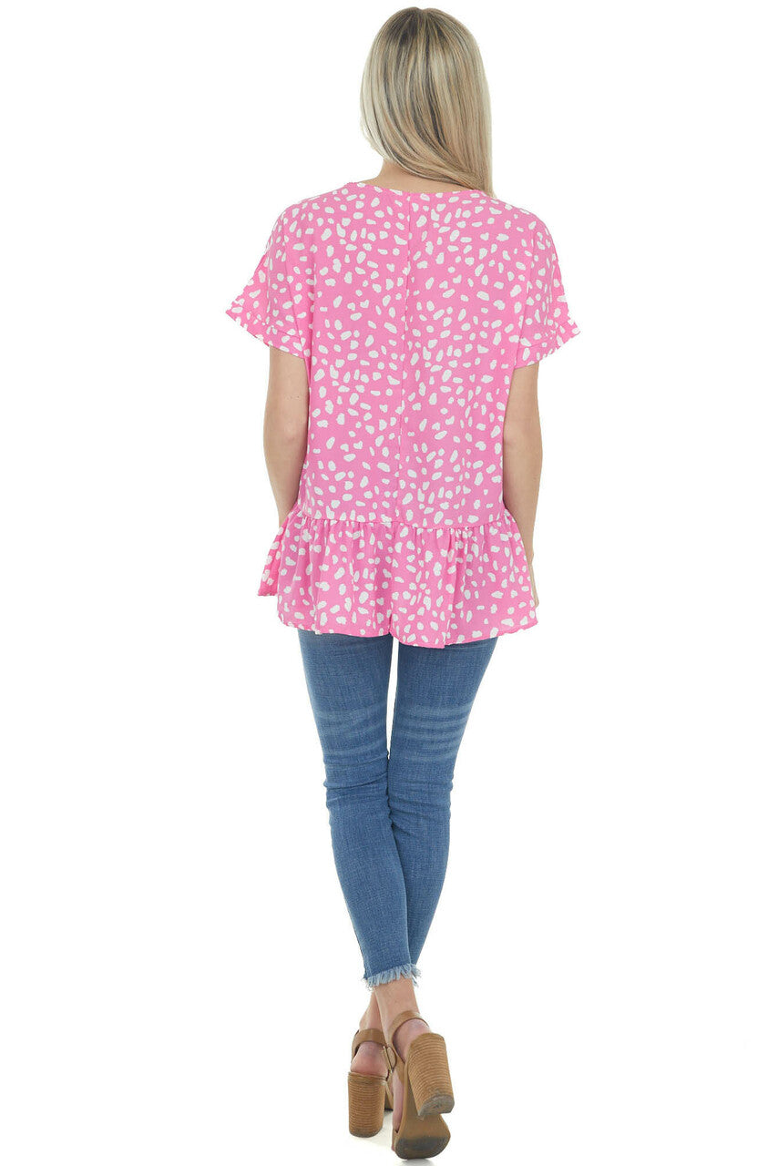 Magenta Spotted Print Drop Waist Blouse