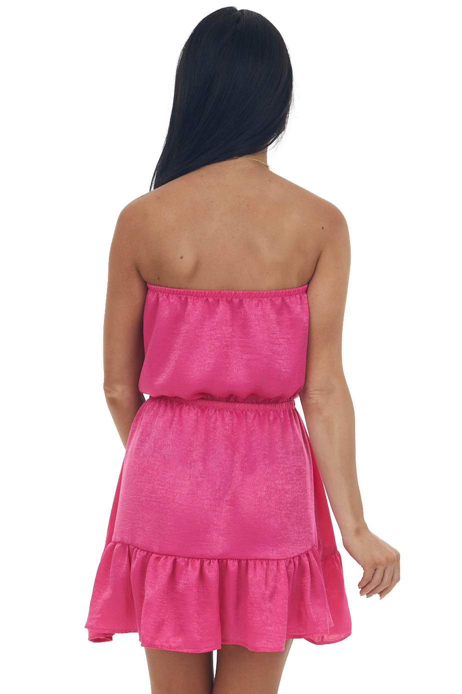 Magenta Strapless Mini Dress with Drawstring
