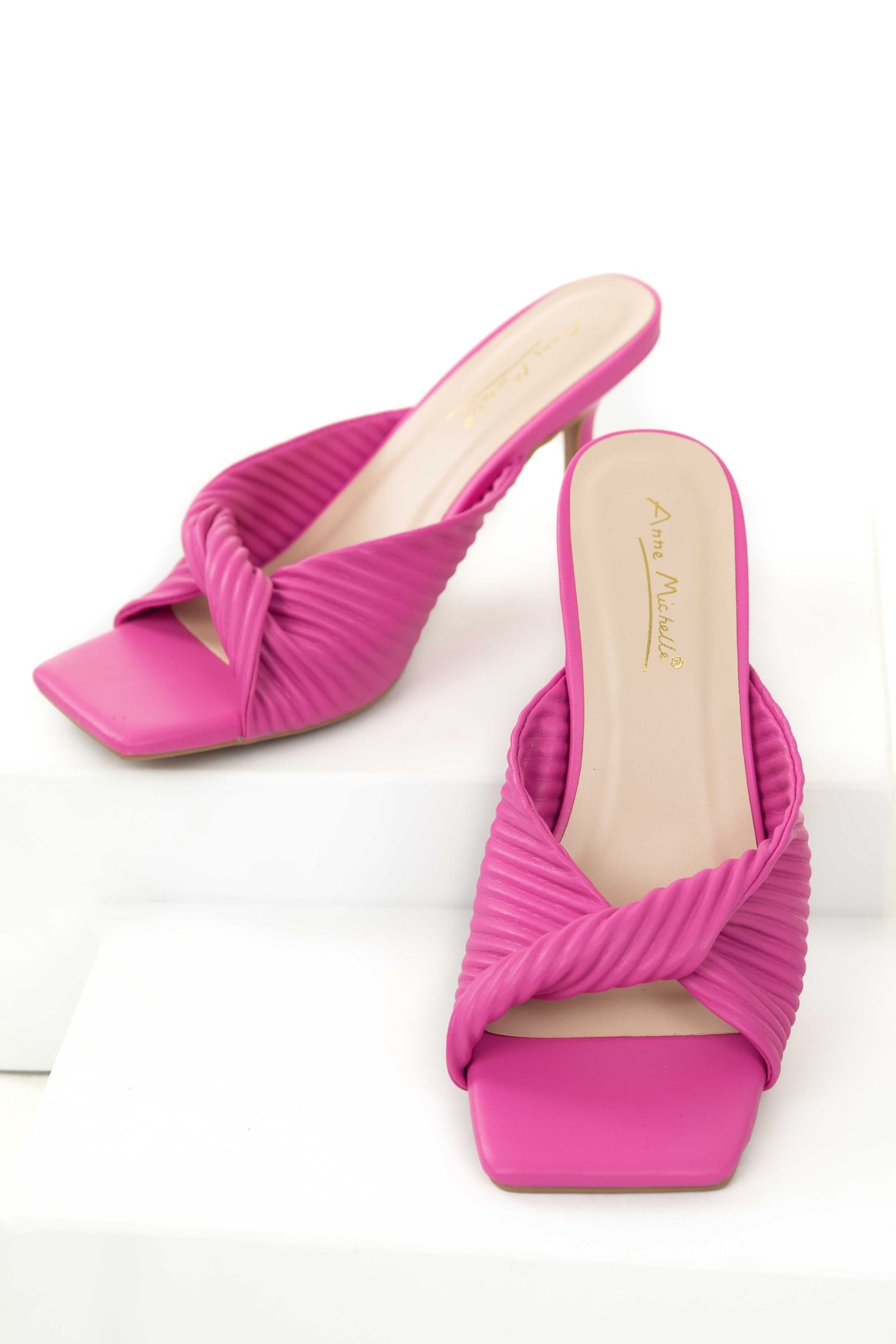 Magenta Faux Leather Twisted Square Toe Heels
