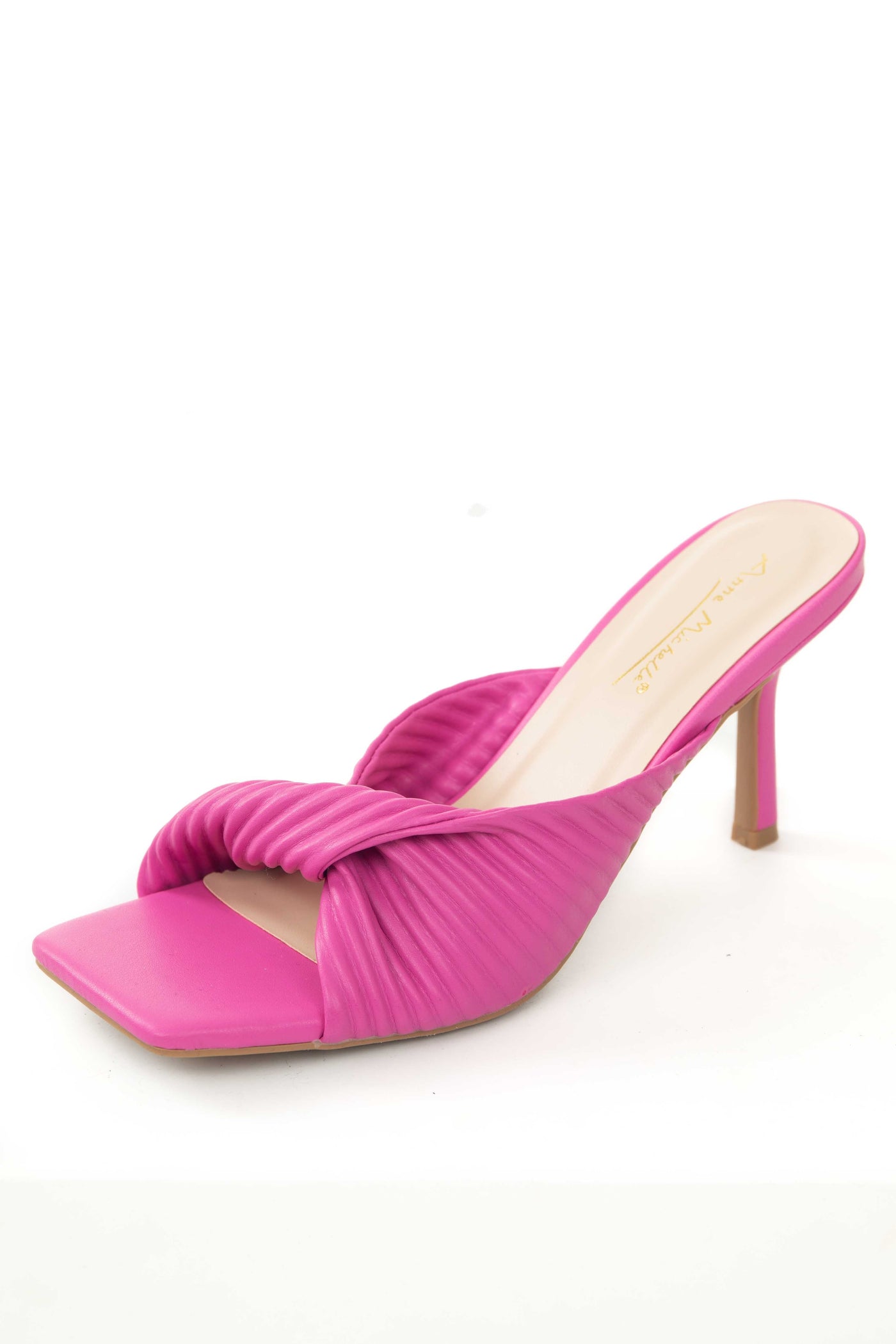 Magenta Faux Leather Twisted Square Toe Heels