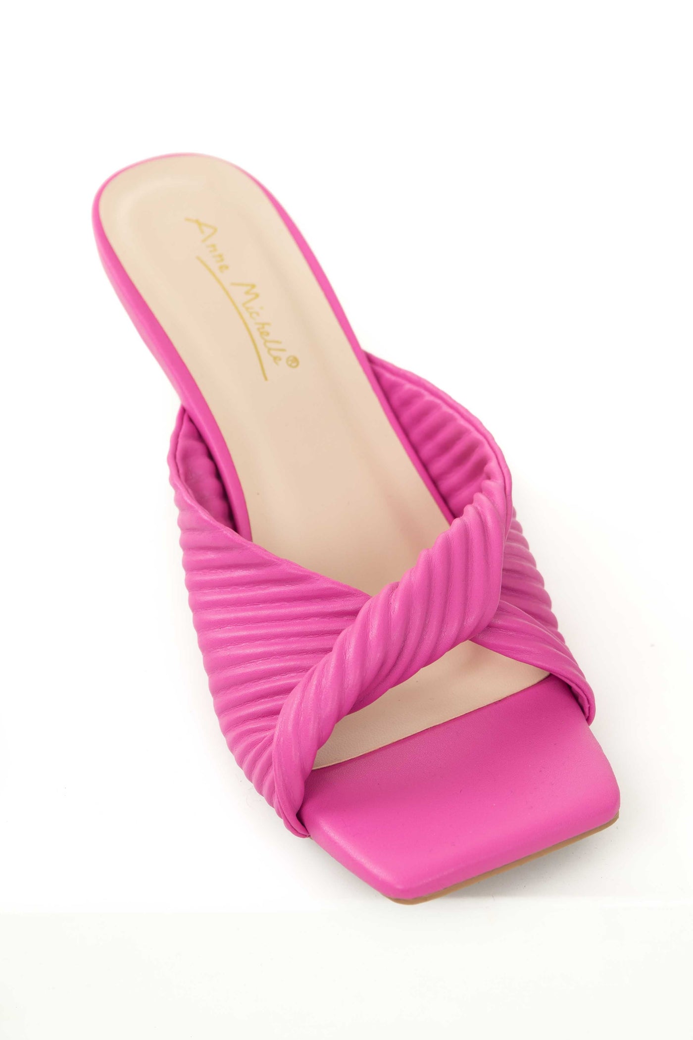 Magenta Faux Leather Twisted Square Toe Heels