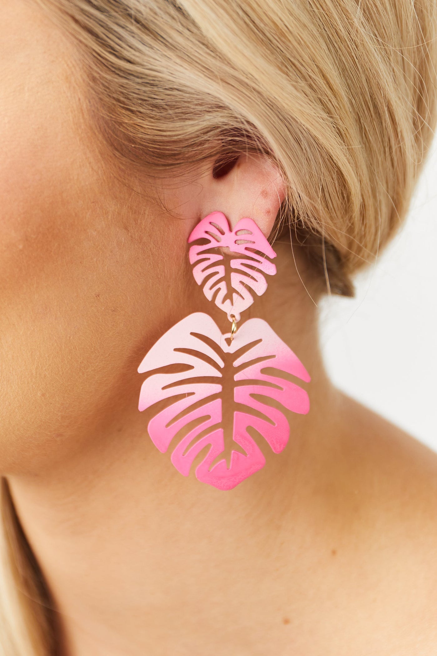 Magenta Gradient Palm Leaf Dangle Earrings