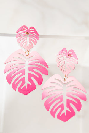 Magenta Gradient Palm Leaf Dangle Earrings