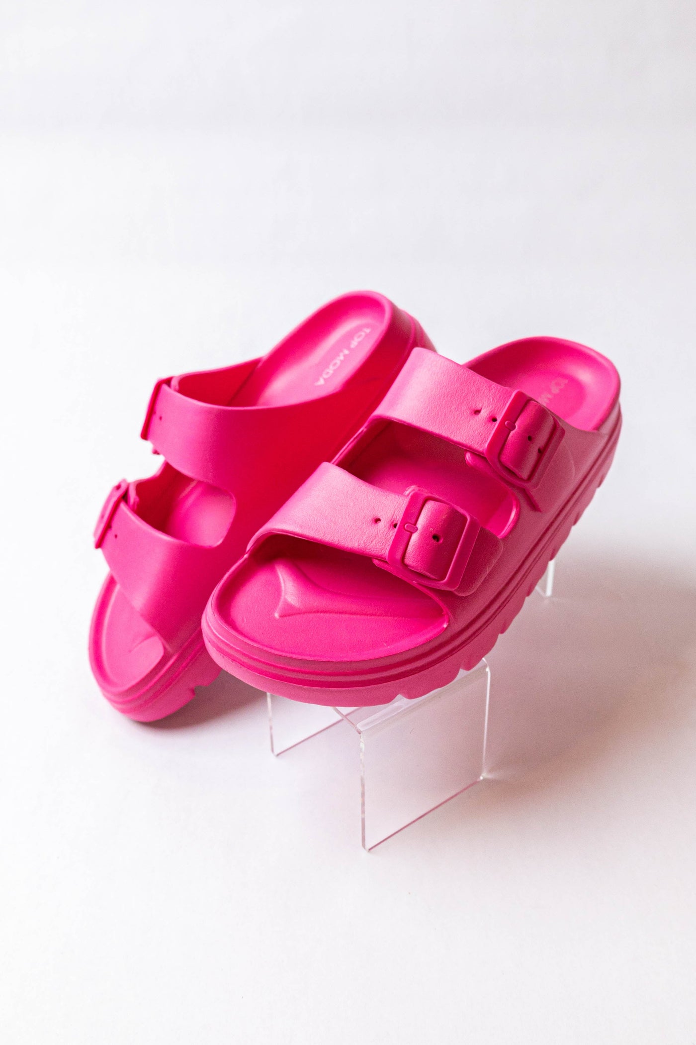 Magenta Lug Sole Double Buckle Slide Sandals