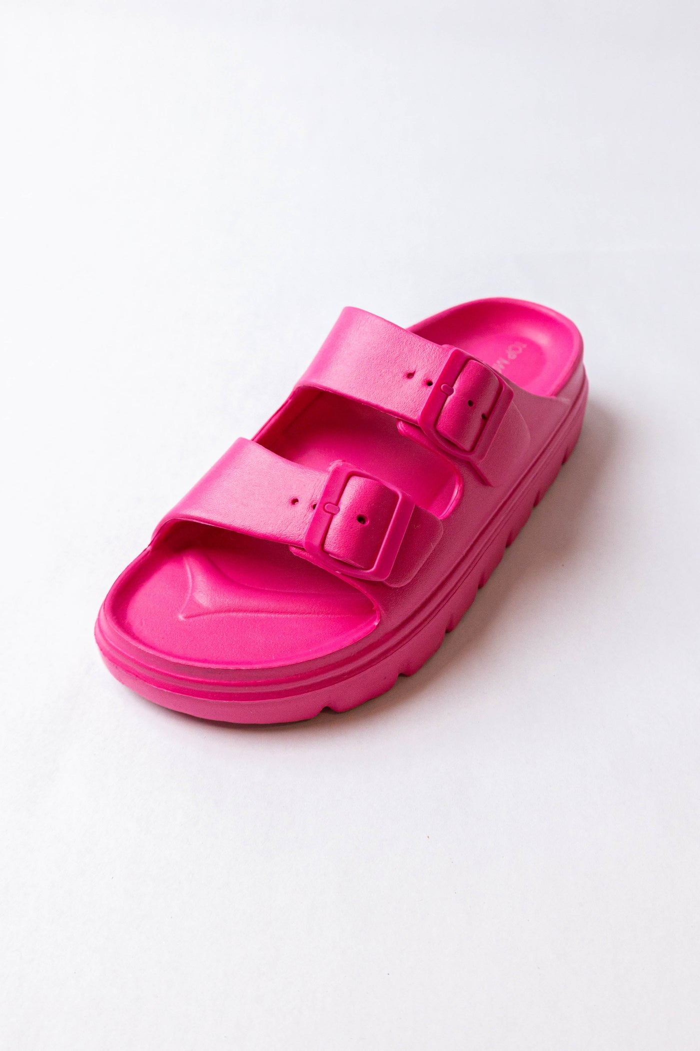 Magenta Lug Sole Double Buckle Slide Sandals