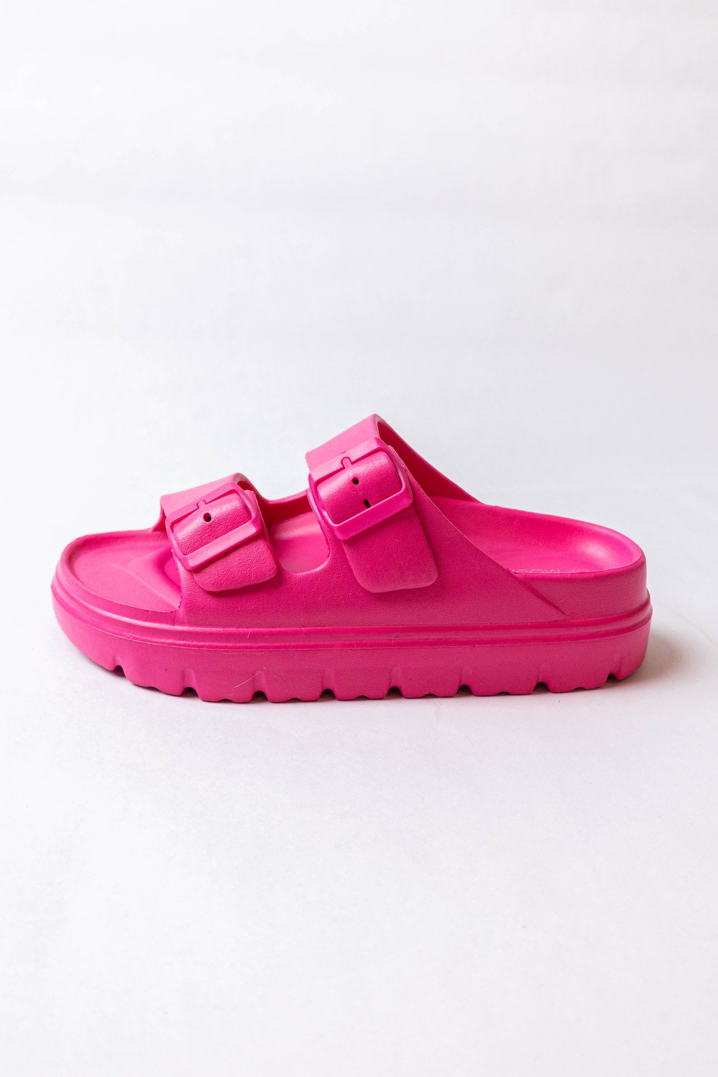 Magenta Lug Sole Double Buckle Slide Sandals