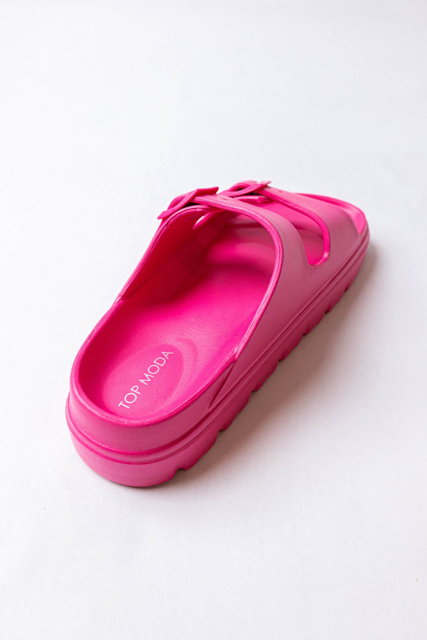 Magenta Lug Sole Double Buckle Slide Sandals