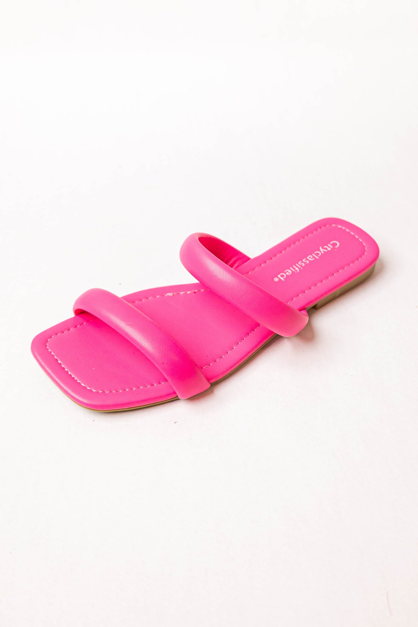 Magenta Pleather Square Toe Slip On Sandals