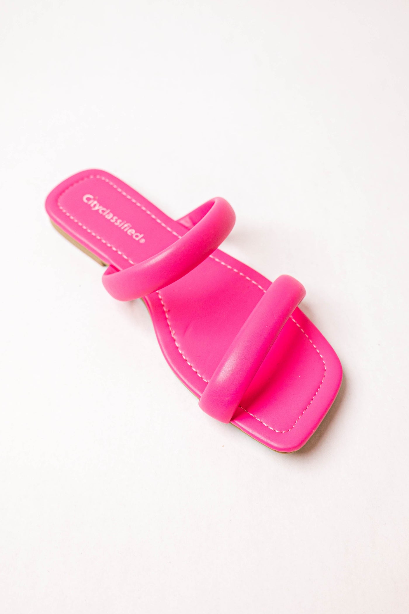 Magenta Pleather Square Toe Slip On Sandals