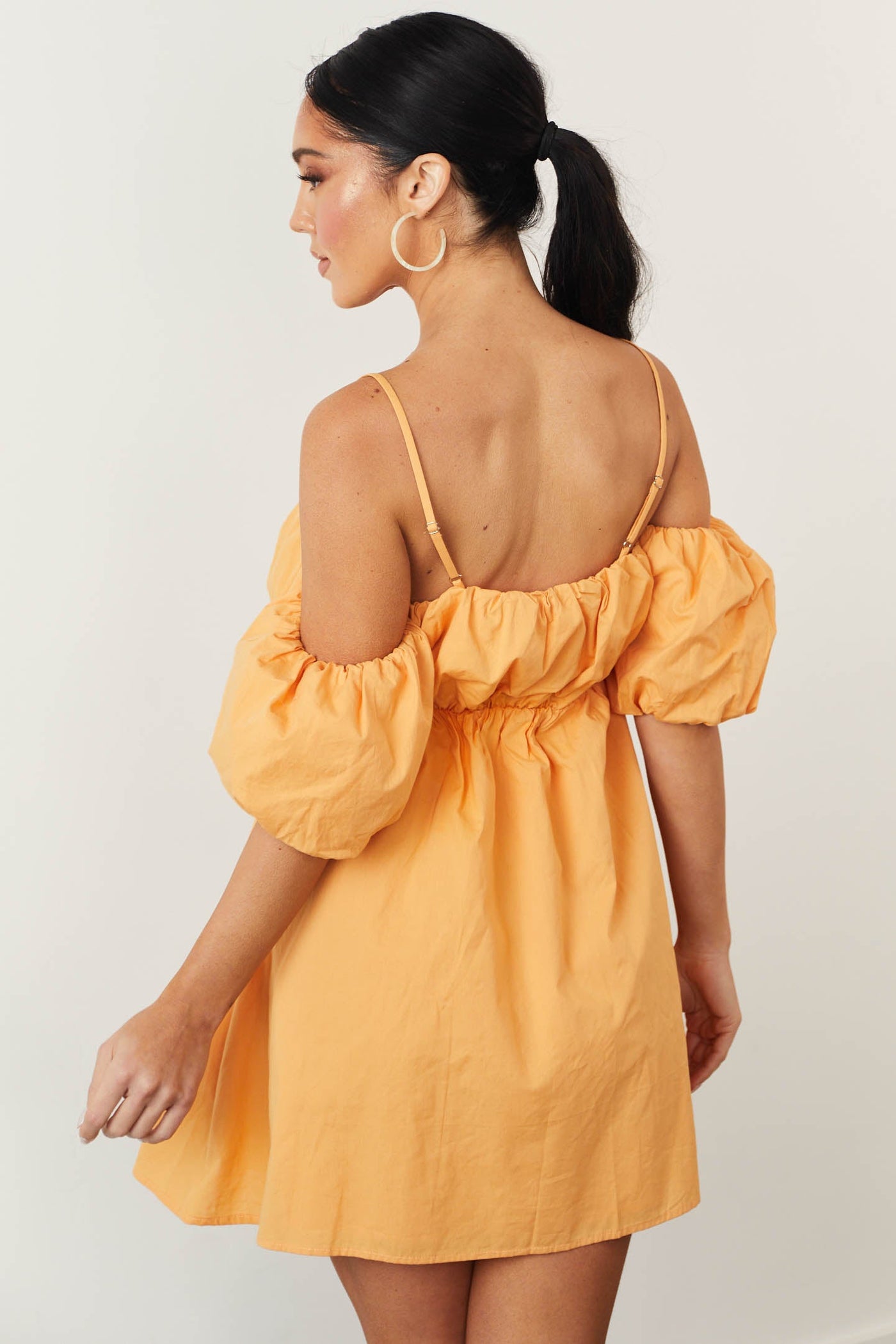 Mango Cold Shoulder Puff Sleeve Mini Dress