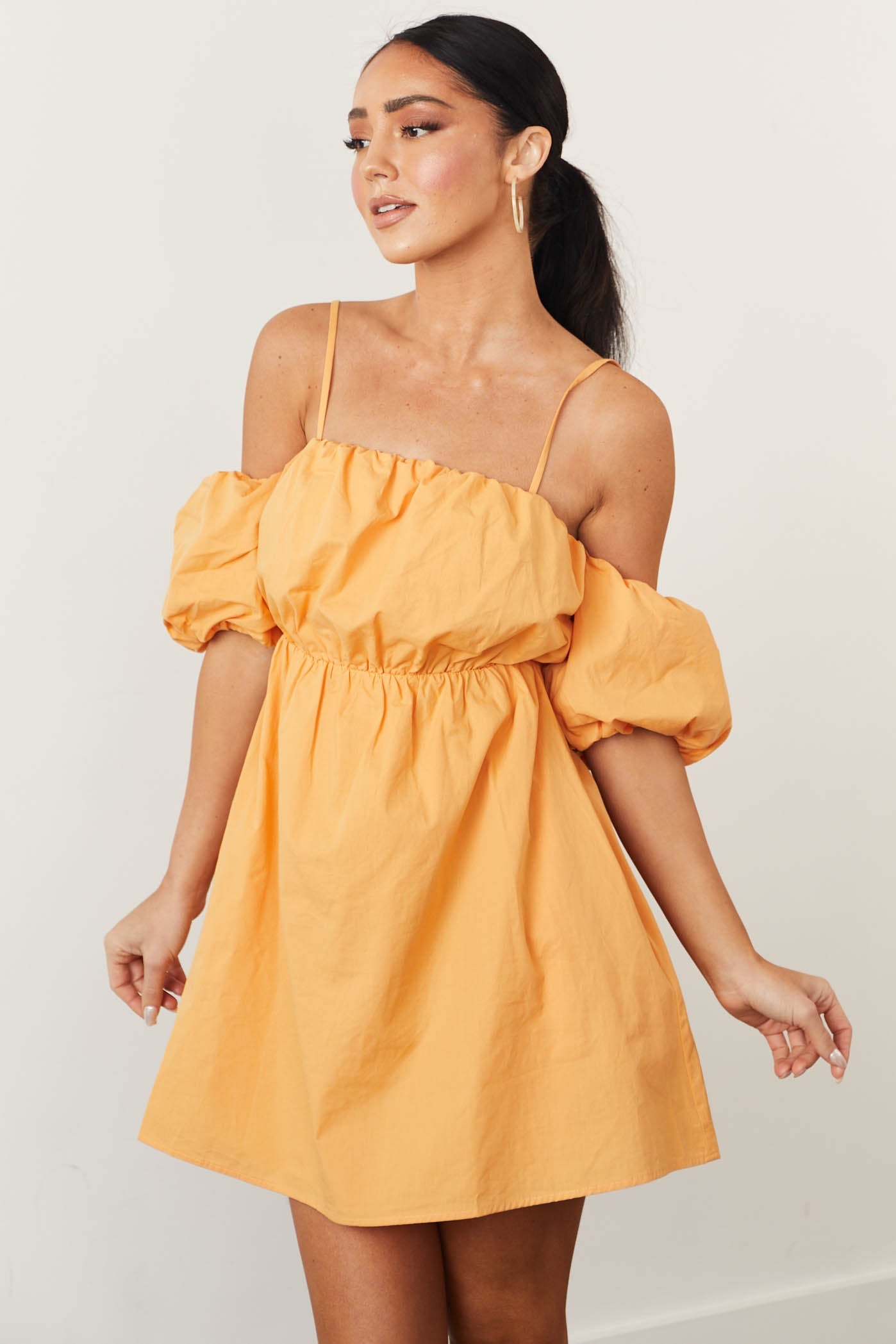 Mango Cold Shoulder Puff Sleeve Mini Dress